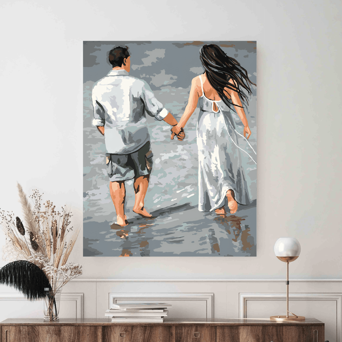 Colectie tablouri pe numere - Romantic: Setul include vopsele numerotate, 3 pensule, panza numerotata, agatatoare, imagine de control si pachet pentru impachetat. Optional, poate avea sasiu pentru inramare.