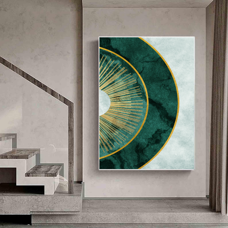 Canvas Painting - Modern Abstract Green Sun