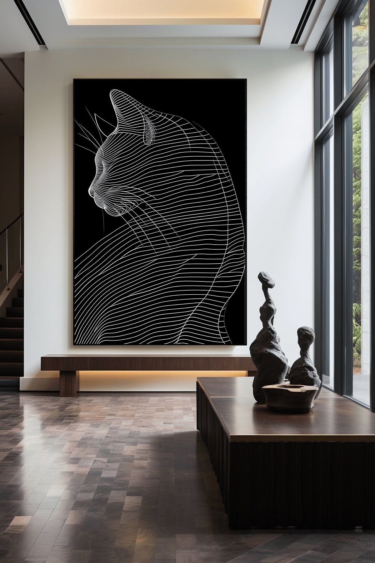 Canvas Painting - Black and White Cat