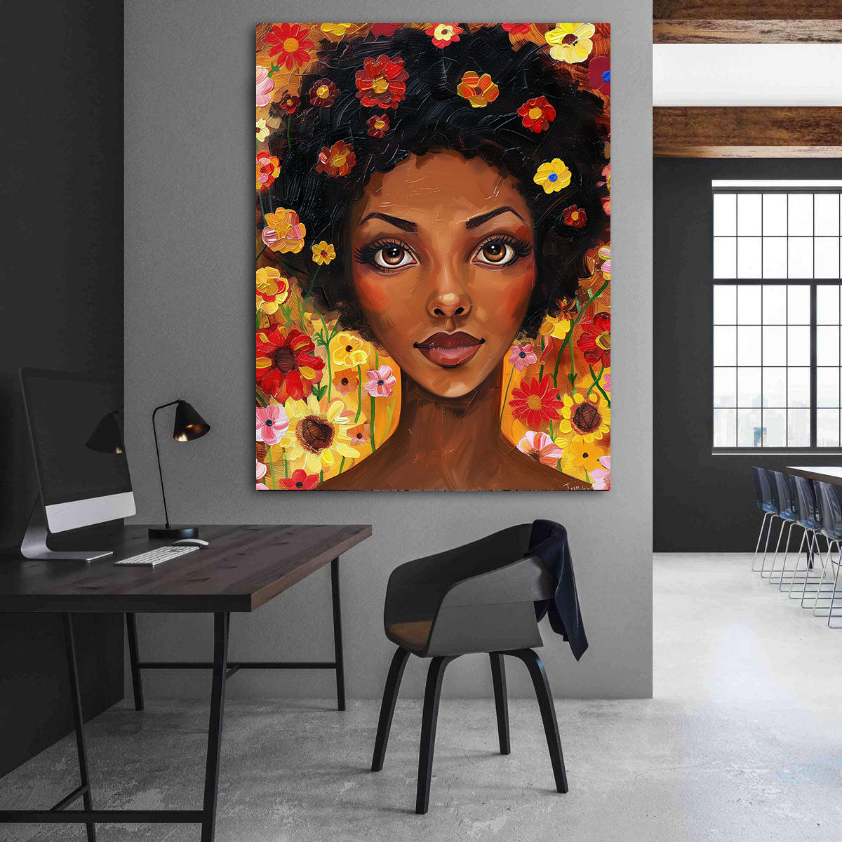 Canvas Painting - Portrait of Woman with Flowers