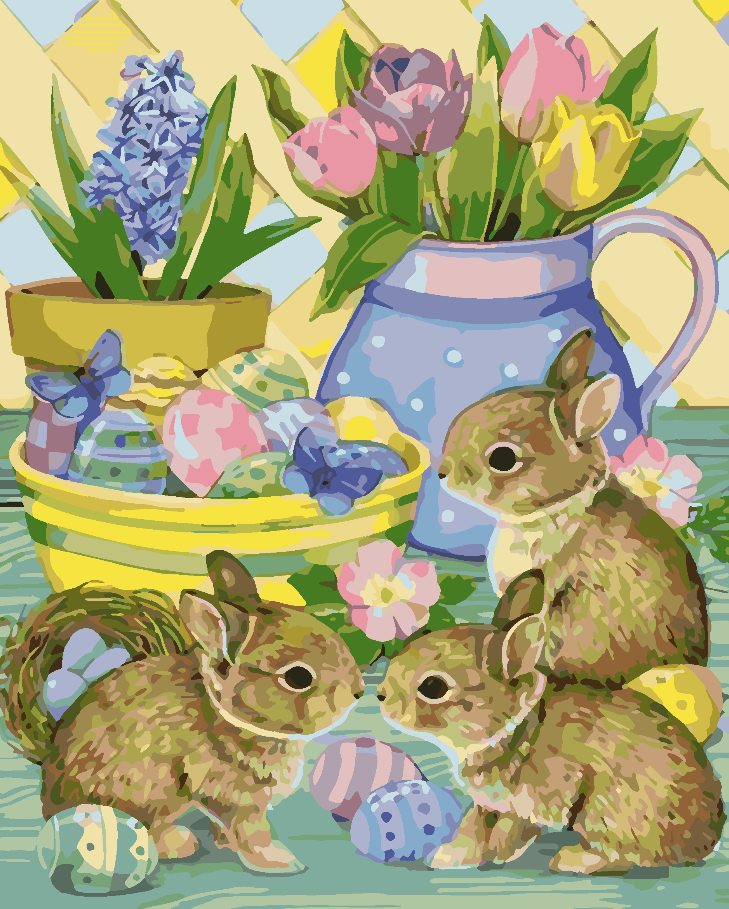 Paint by numbers - Bunnies with Flowers 4264