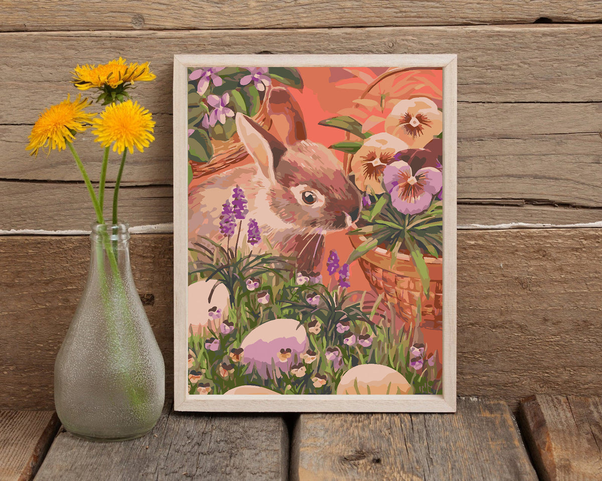 Рисуване по номера - Заек с цветя 4275
