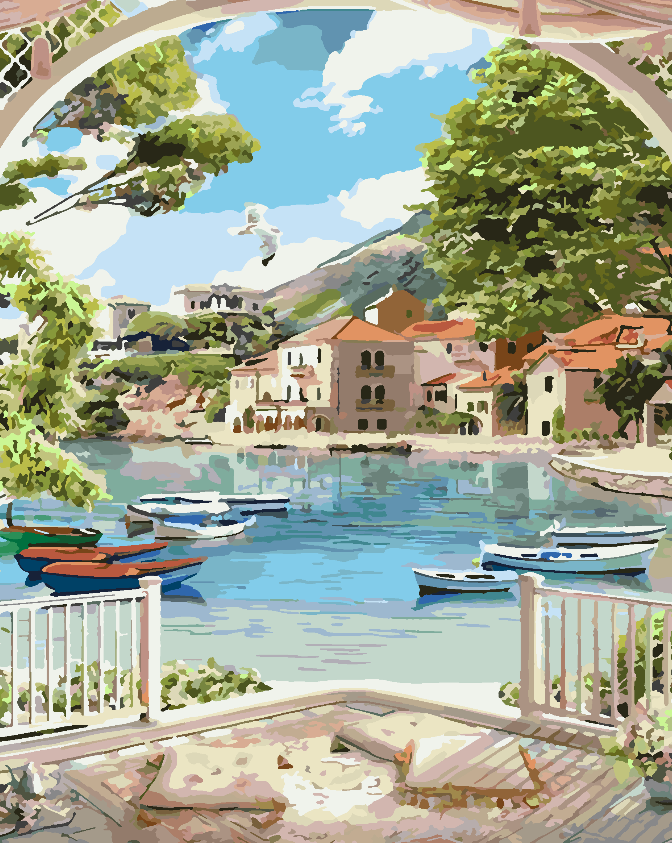 Paint by numbers - Boats on the Lake Landscape 4359