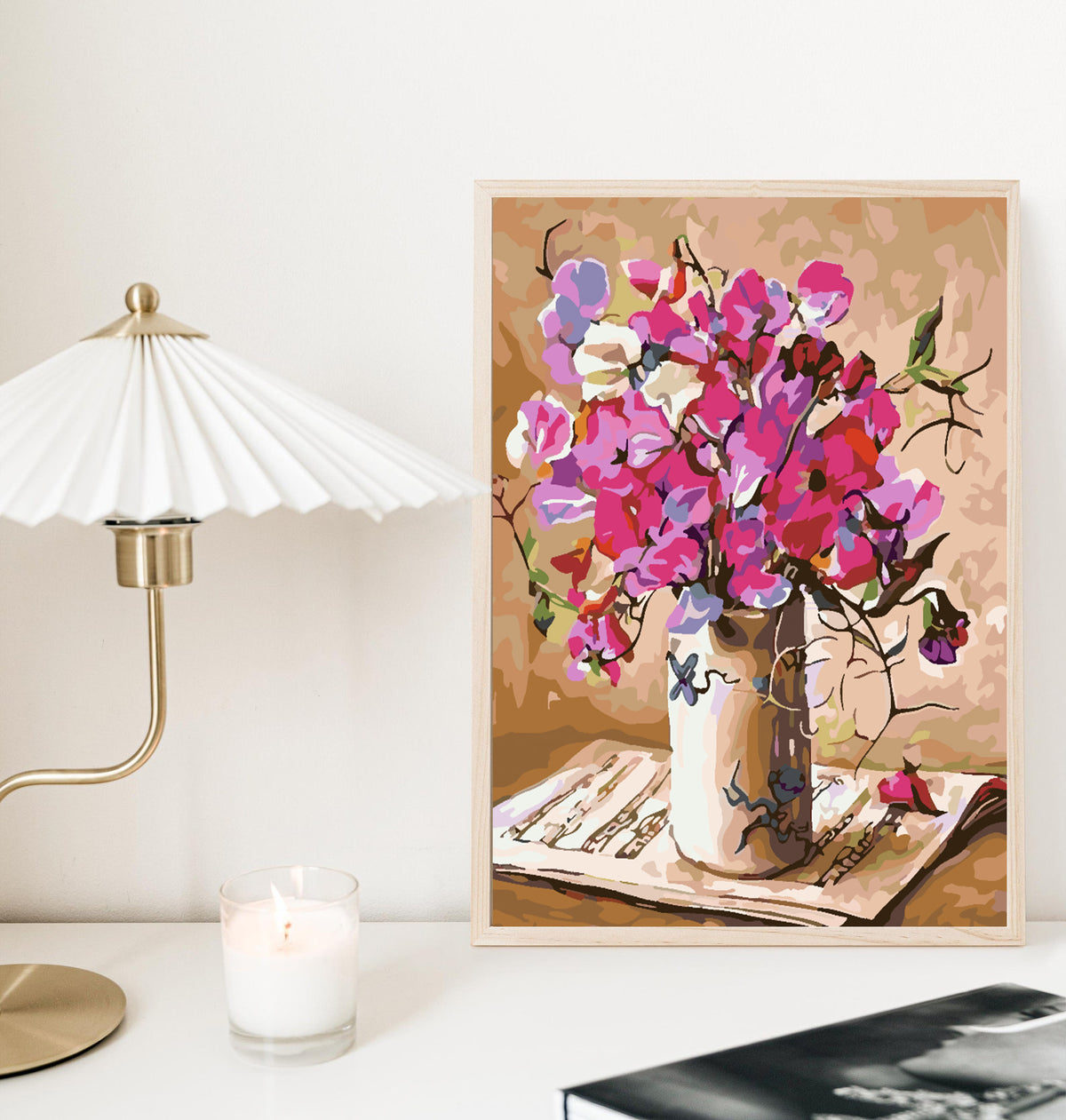 Pictura pe numere - Flori Roz in Vaza 4375