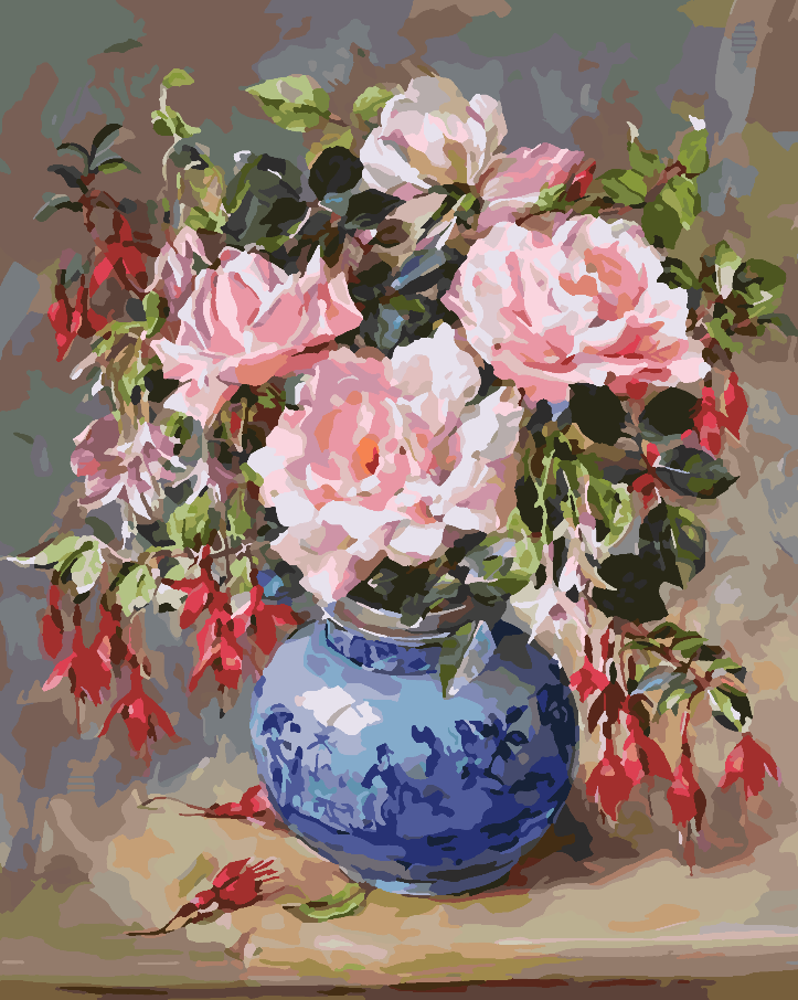 Paint by numbers - Pink Flowers in Vase 4389