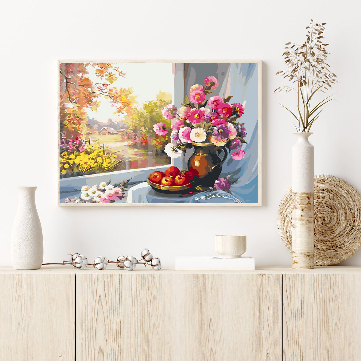 Pictura pe numere - Flori Roz in Vaza 4395
