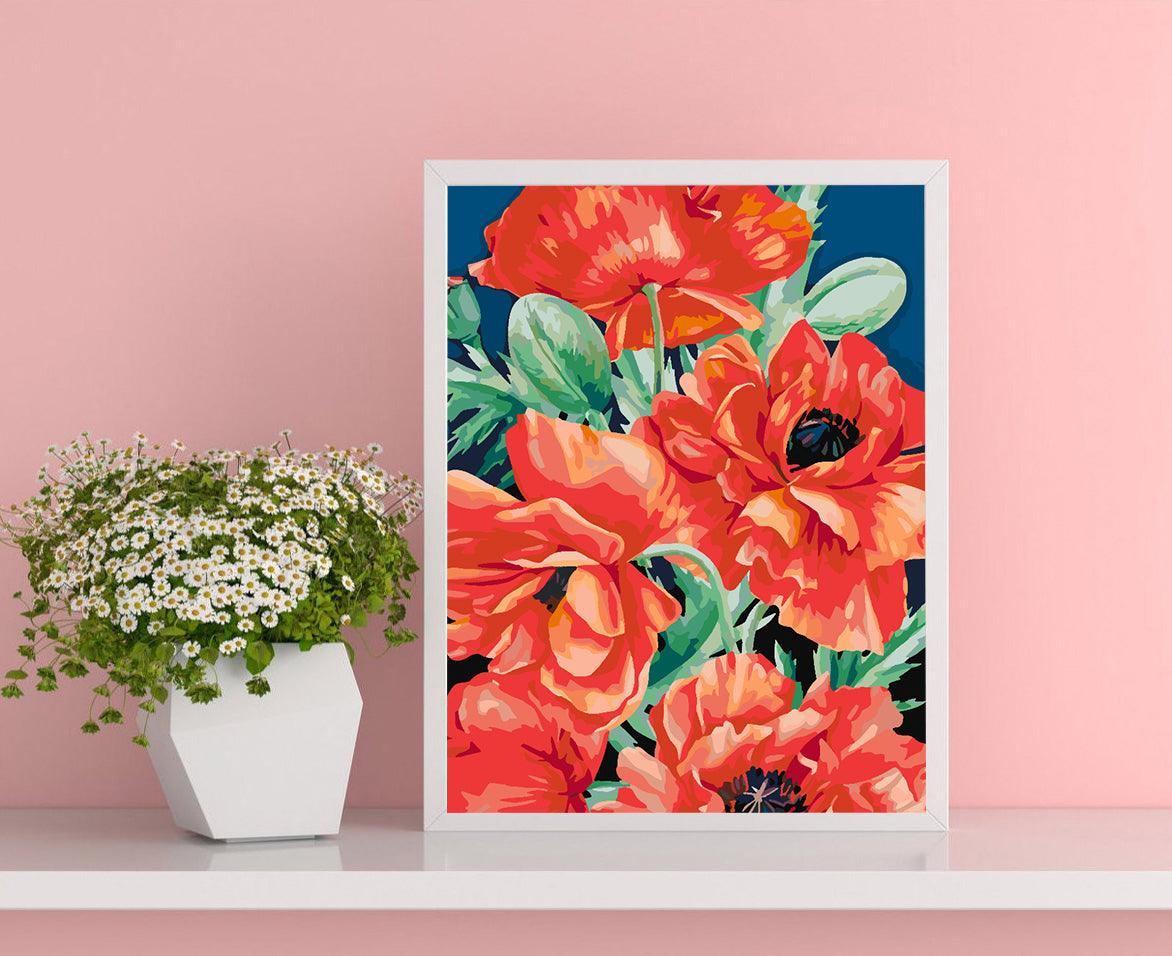 Pictura pe numere - Flori Rosii 4444