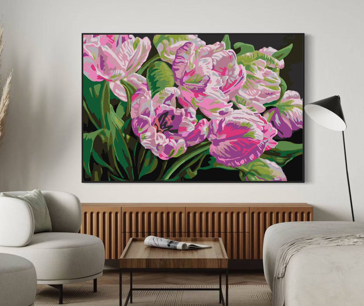 Pictura pe numere - Flori Roz 4513