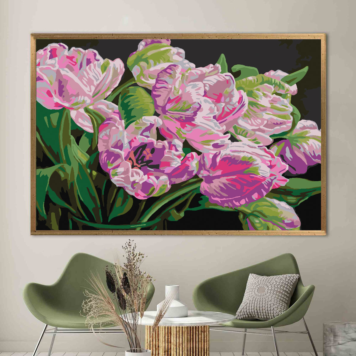 Pictura pe numere - Flori Roz 4513
