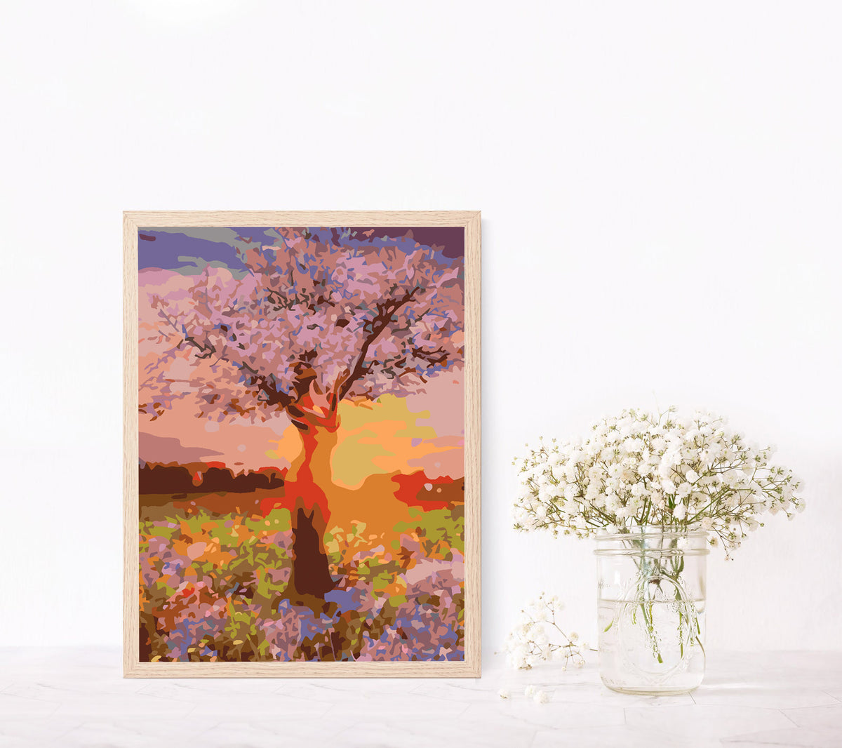 Рисуване по номера - Дърво при залез 4553