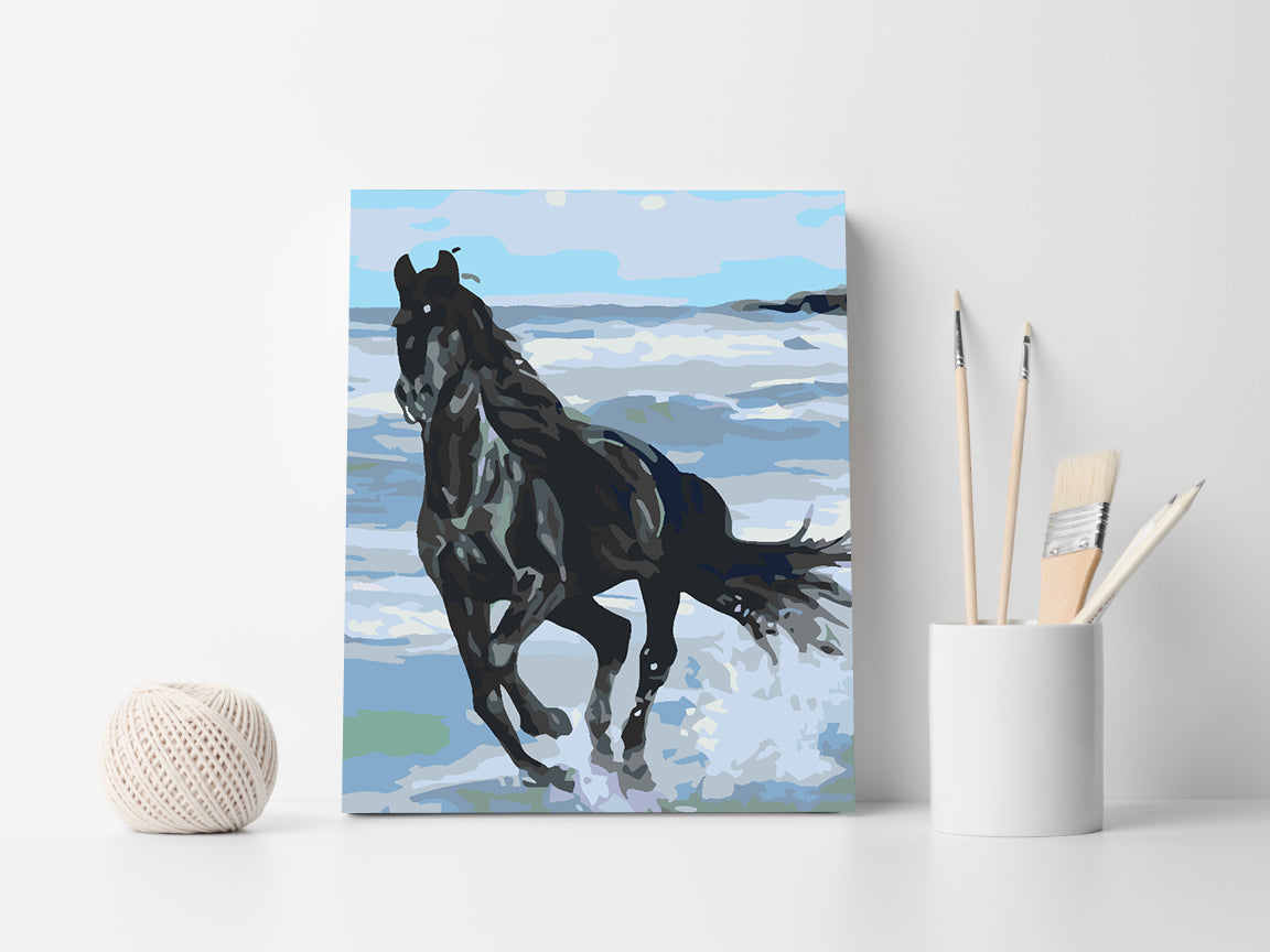 Paint by numbers - Black Horse on the Beach 4561