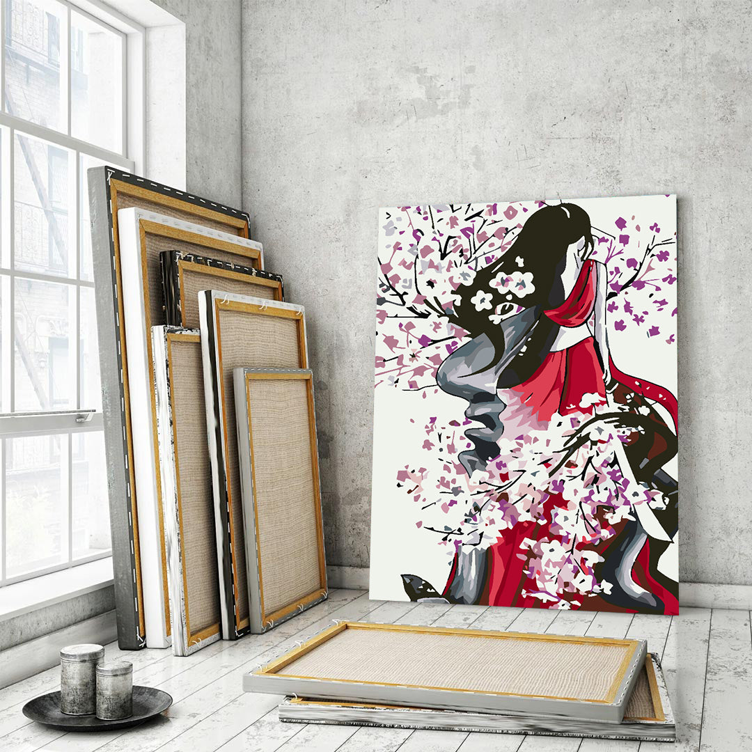Paint by numbers - Girl with Sakura Petals 4619