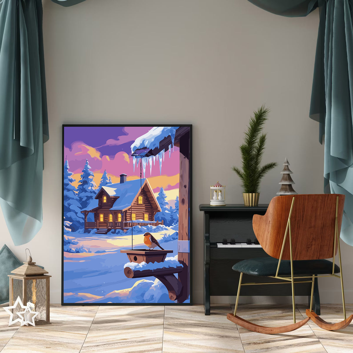 Pictura pe Numere – Casuta inghetata Iarna 6235