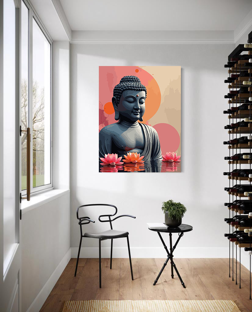Pictura pe Numere – Buddha Cu Flori De Lotus 6303