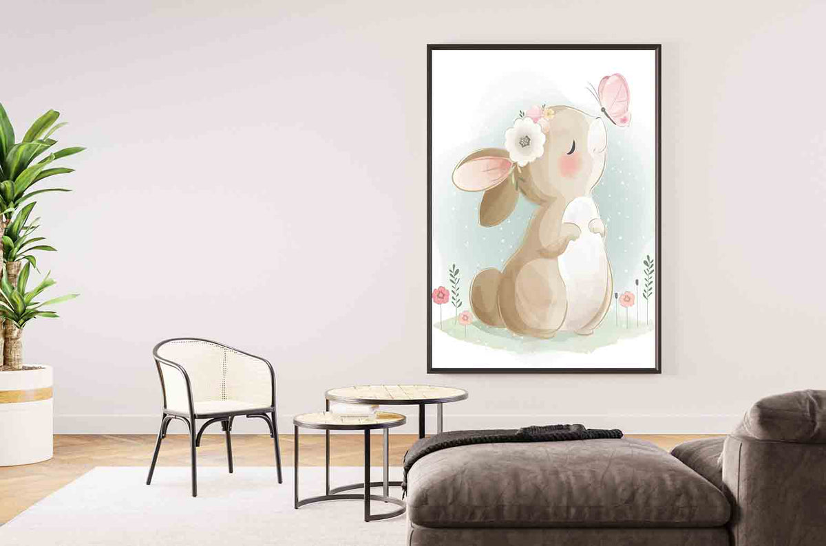 Canvas Painting - Bunny Playing with Butterfly