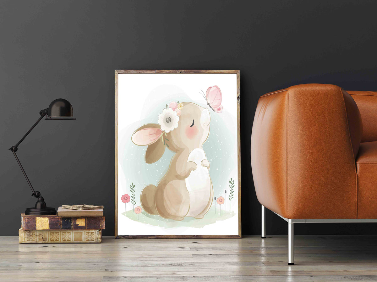 Canvas Painting - Bunny Playing with Butterfly