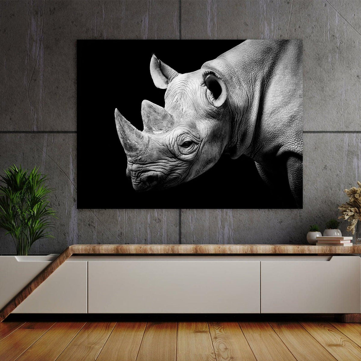 Canvas Painting - Black and White Rhinoceros