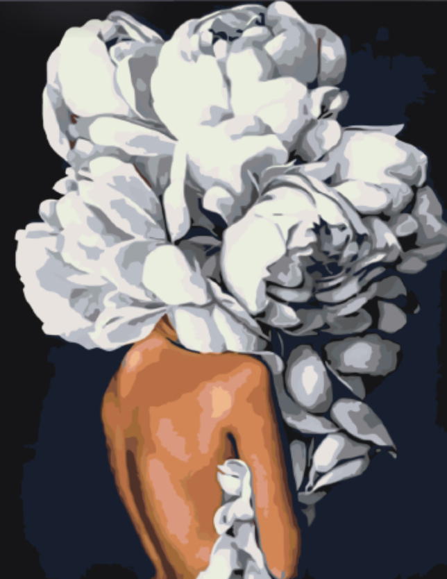 a painting of white flowers in a vase