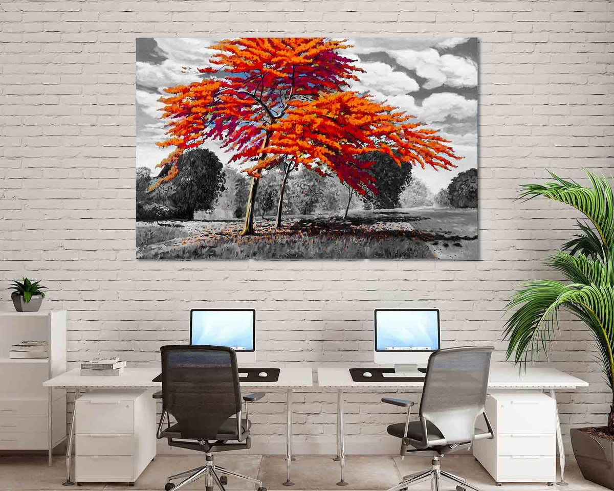 Canvas Painting - Red Trees