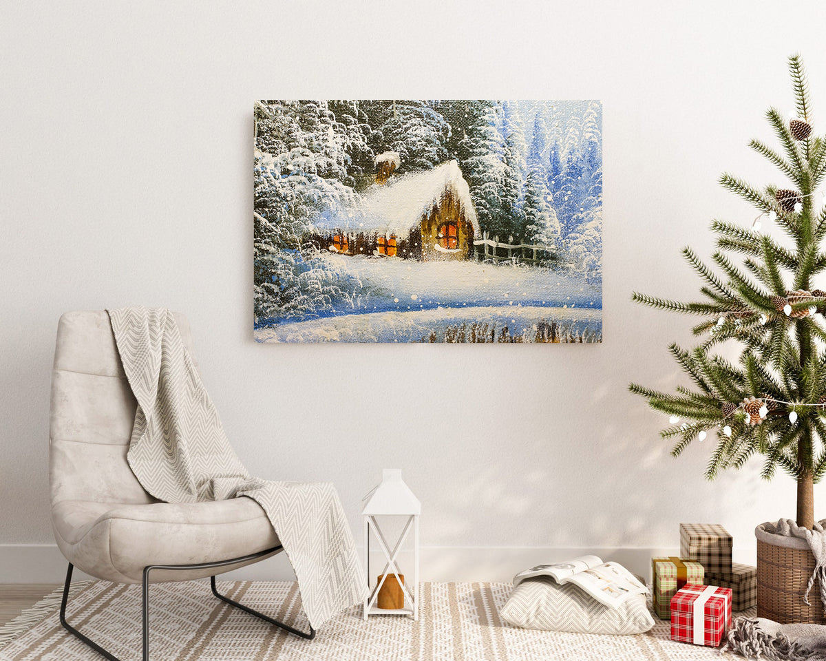 Canvas Painting - Little House in the Winter Forest
