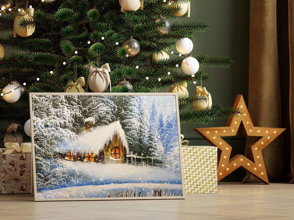 Canvas Painting - Little House in the Winter Forest