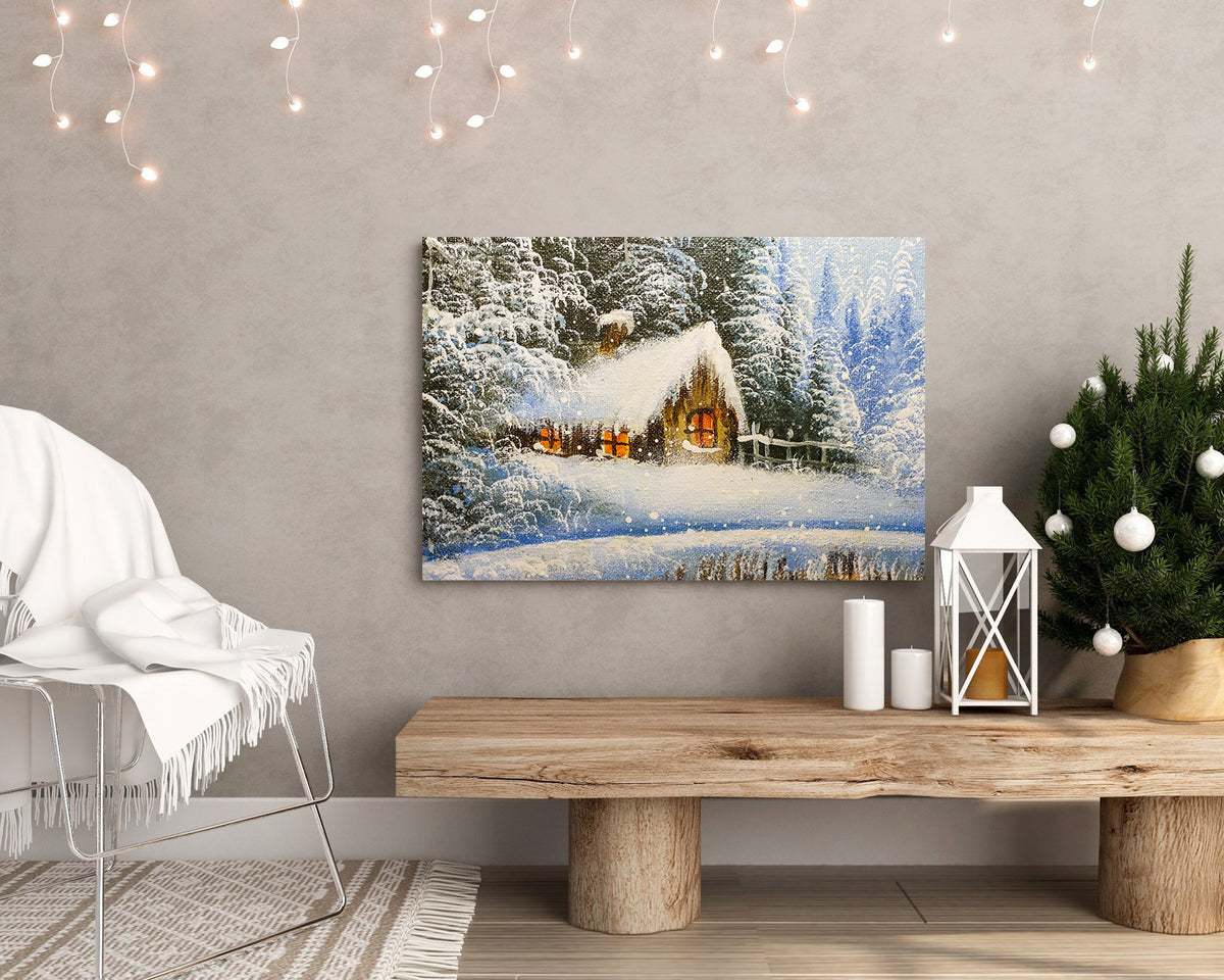 Canvas Painting - Little House in the Winter Forest