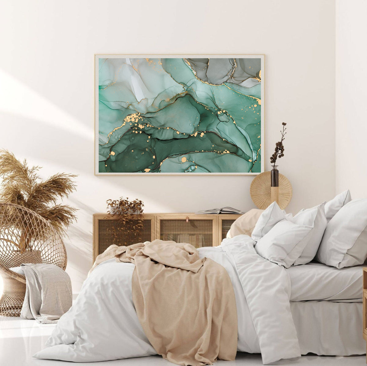 Canvas Painting - Green and Gold Abstract