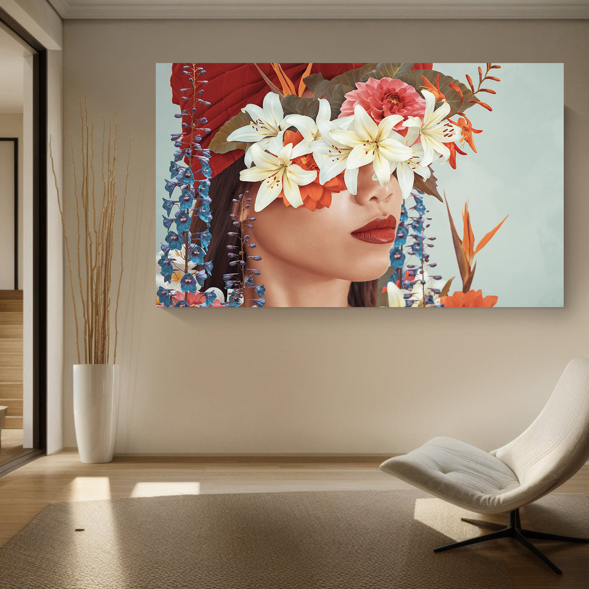 Canvas Painting - Portrait with Flowers