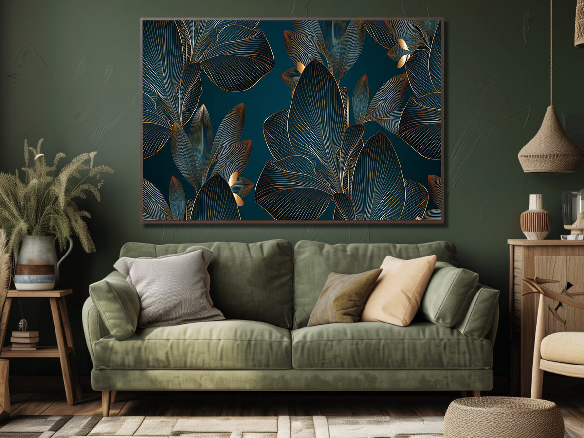 Canvas Painting - Green and Gold Leaves