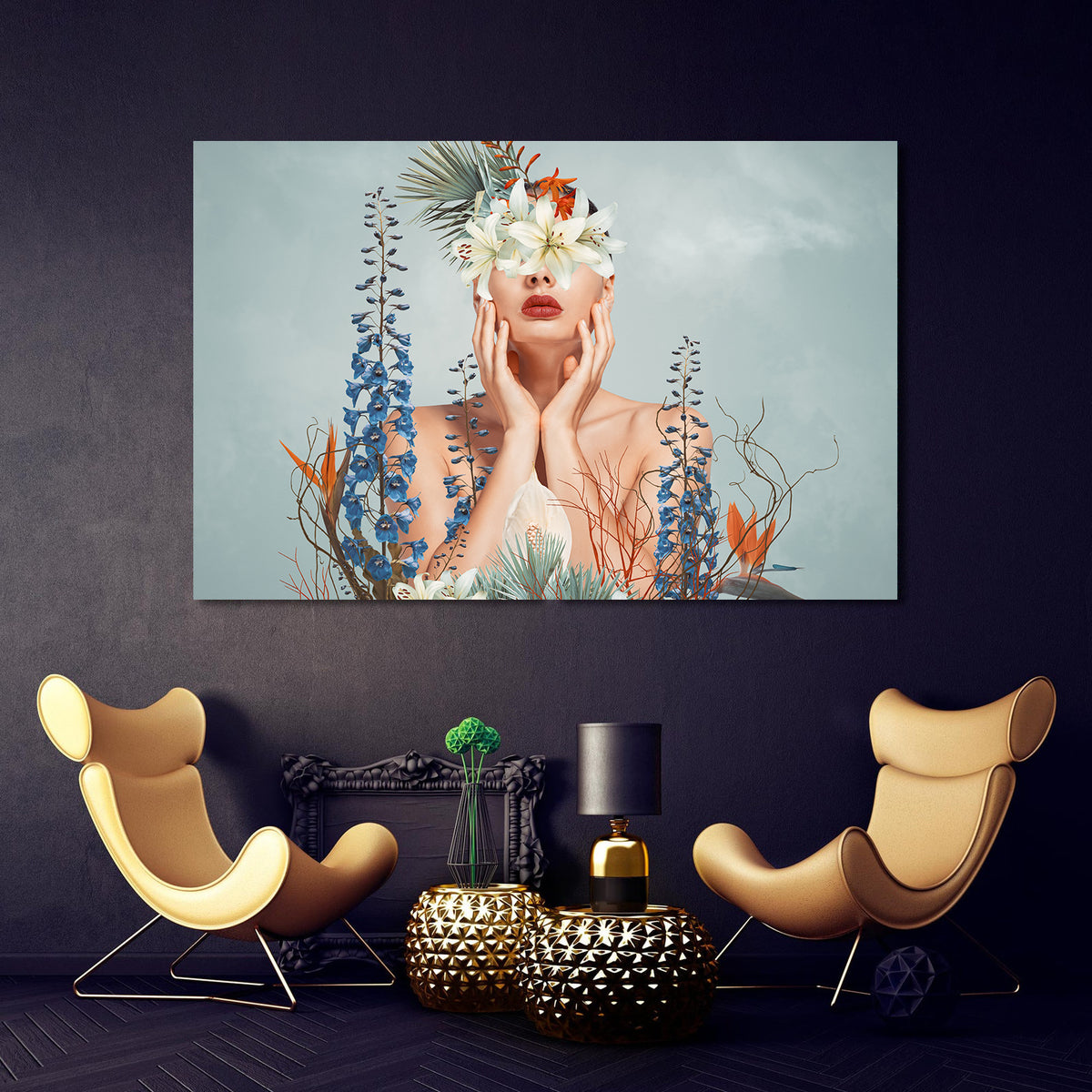 Canvas Painting - Portrait with Flowers