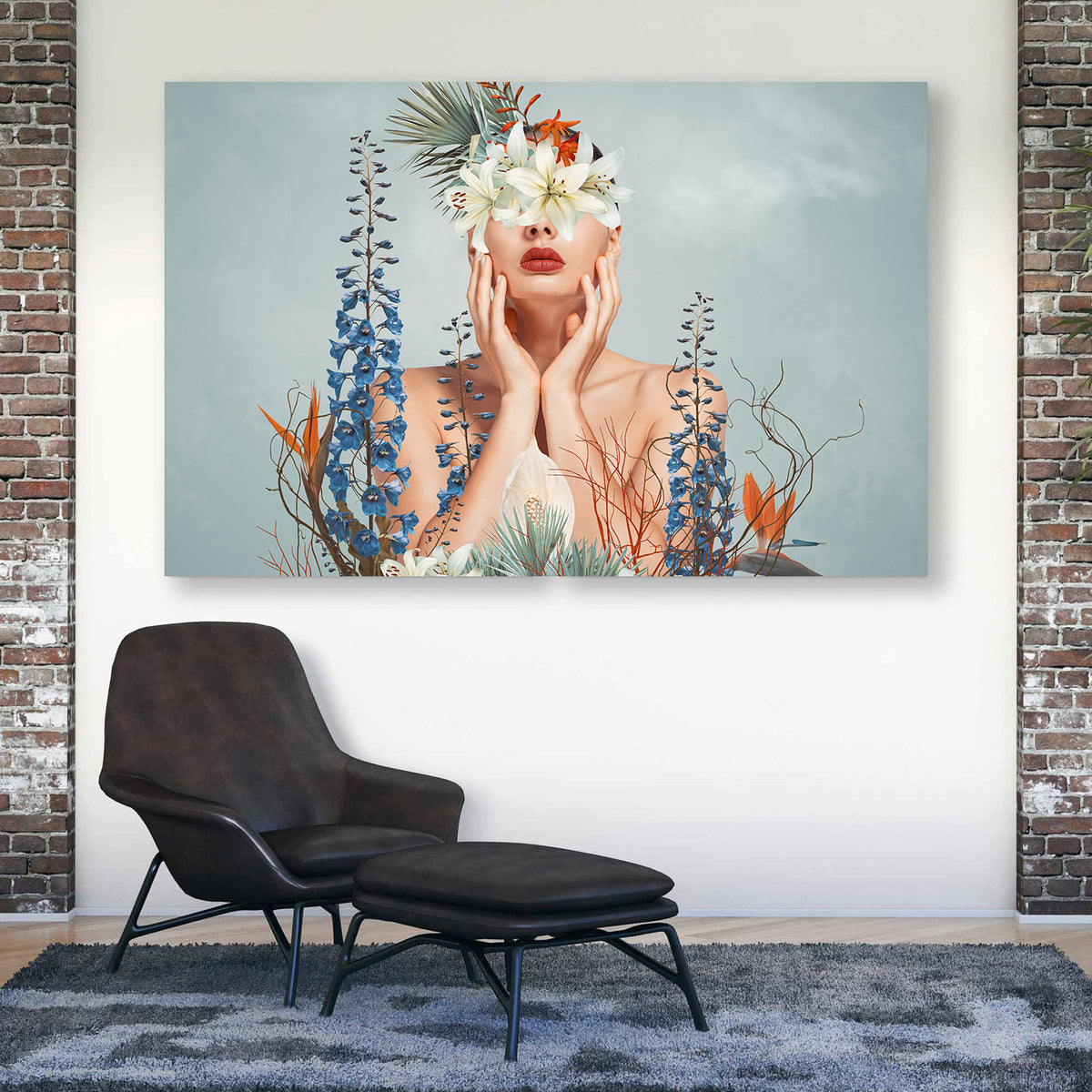 Canvas Painting - Portrait with Flowers