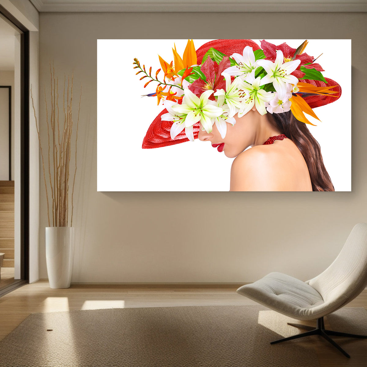 Canvas Painting - Woman with Hat Portrait