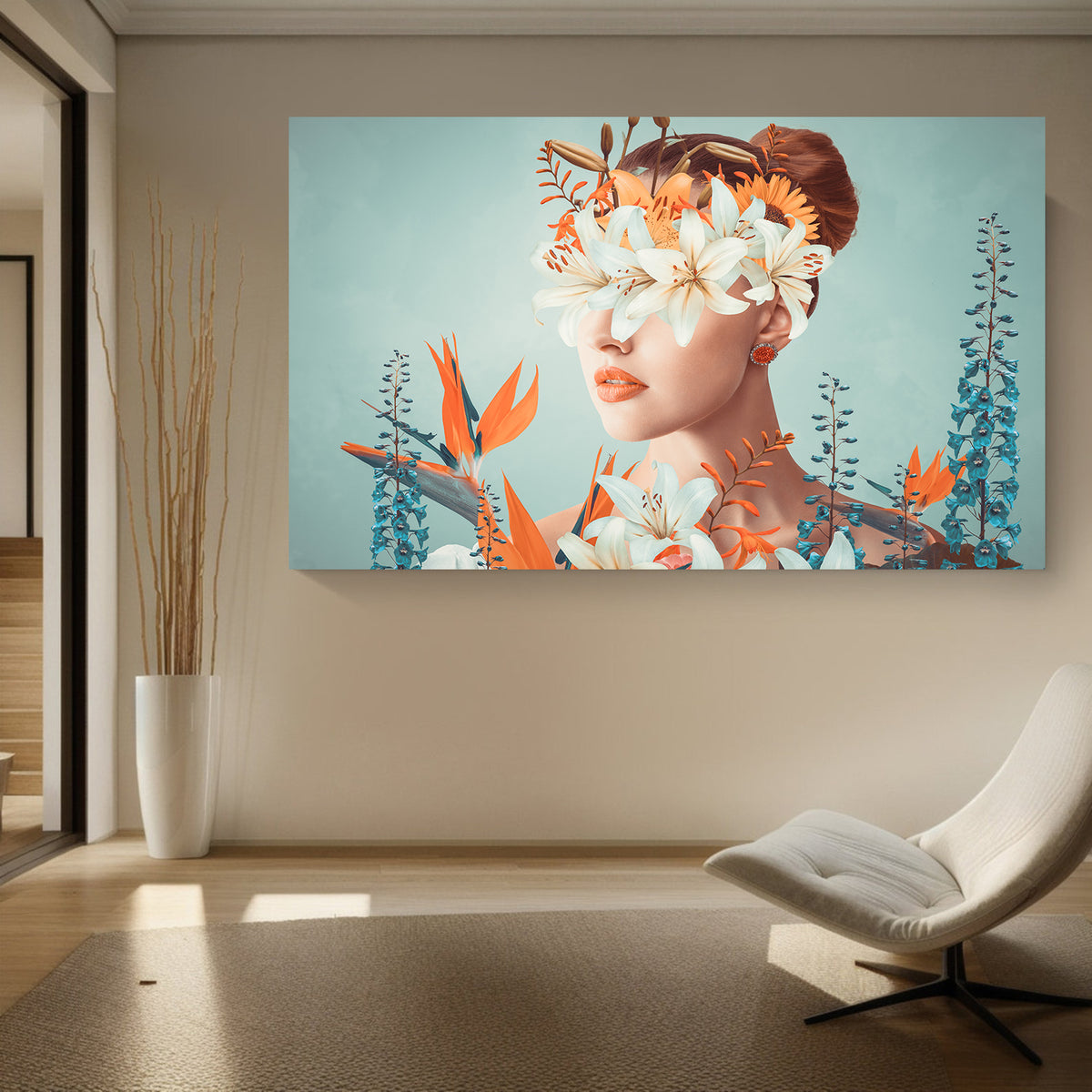 Canvas Painting - Portrait with Flowers