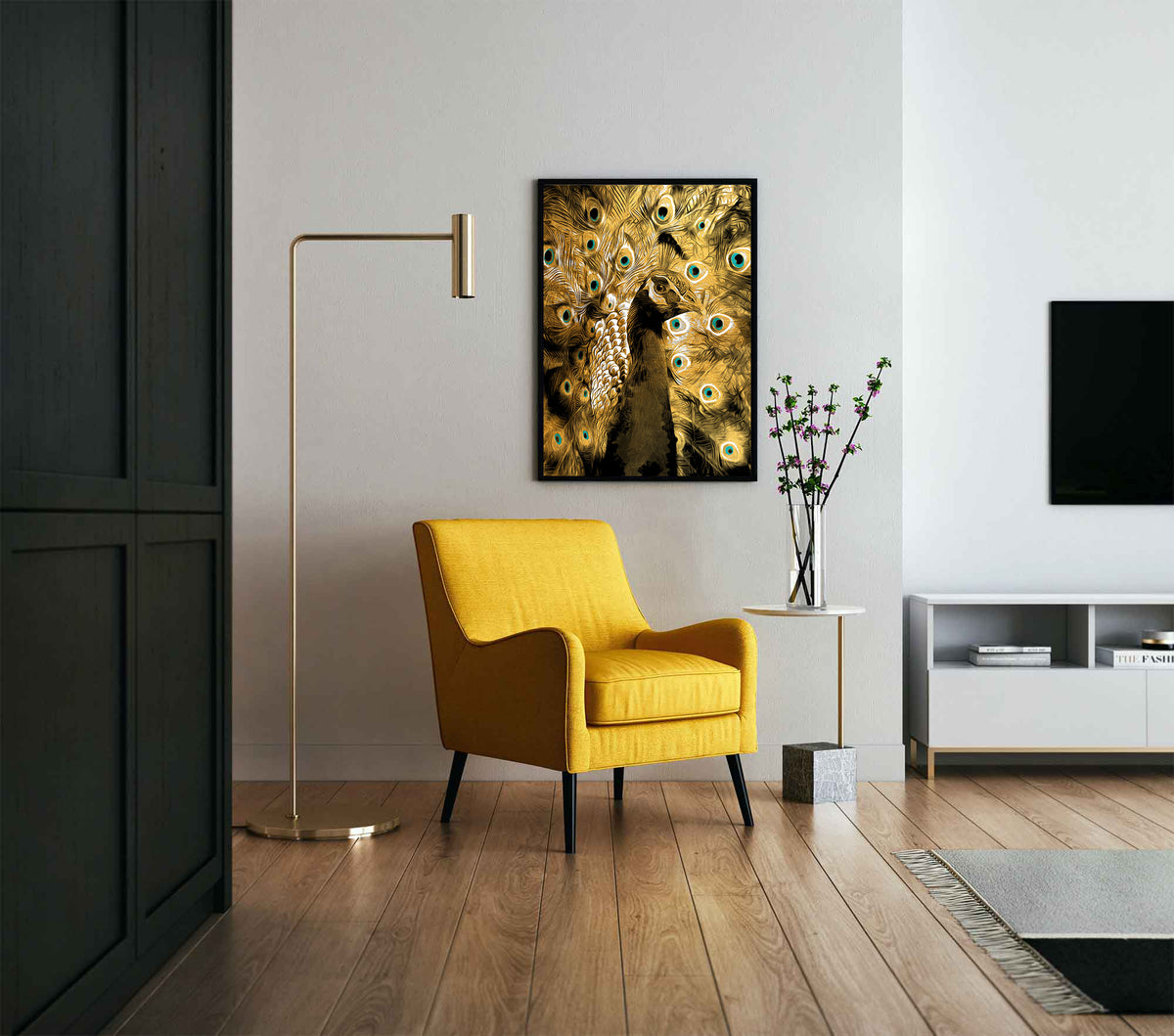 Canvas Painting - Peacock with Golden Feathers