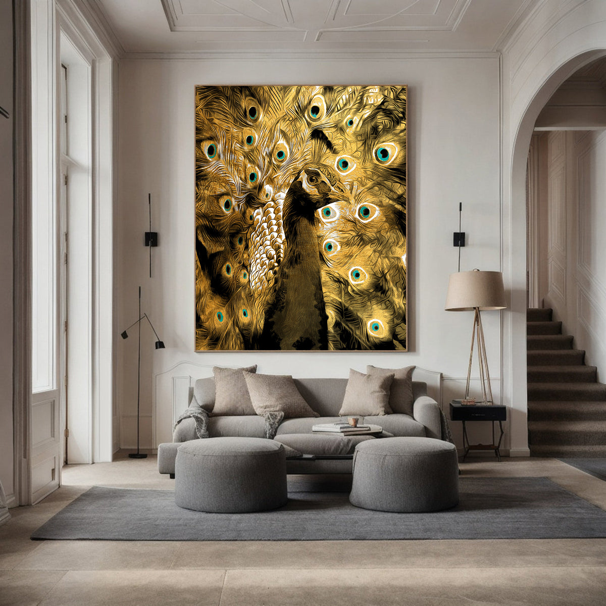 Canvas Painting - Peacock with Golden Feathers