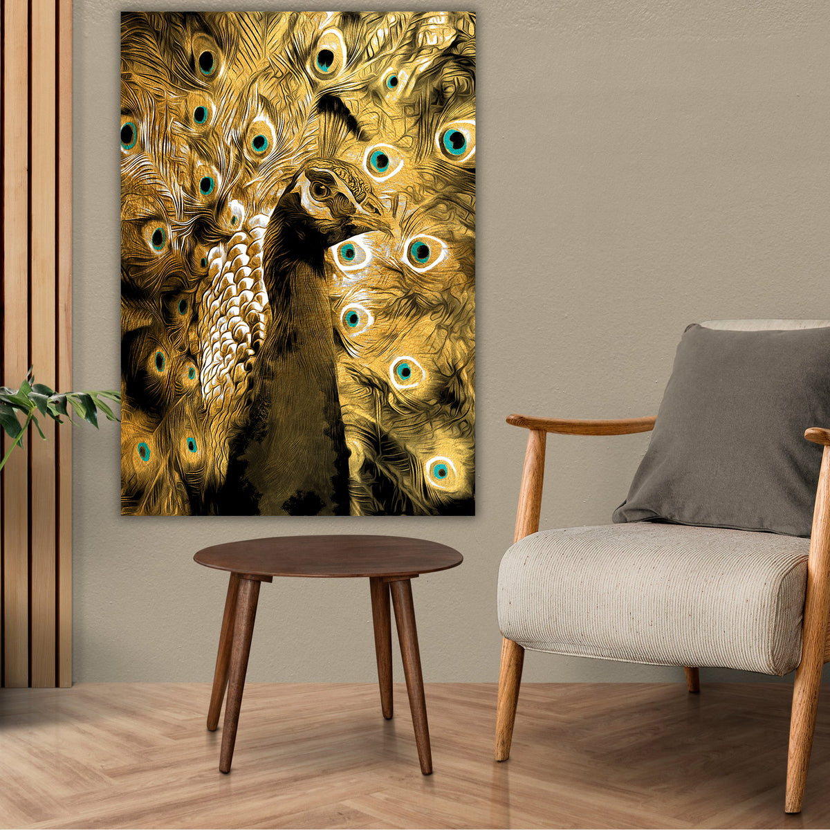 Canvas Painting - Peacock with Golden Feathers
