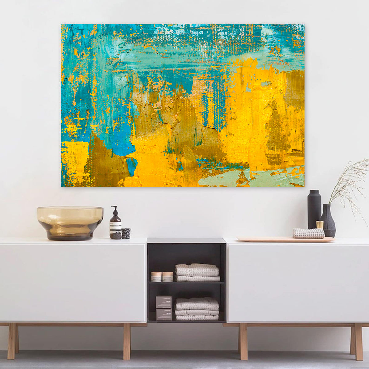 Canvas Painting - Green and Gold Abstract