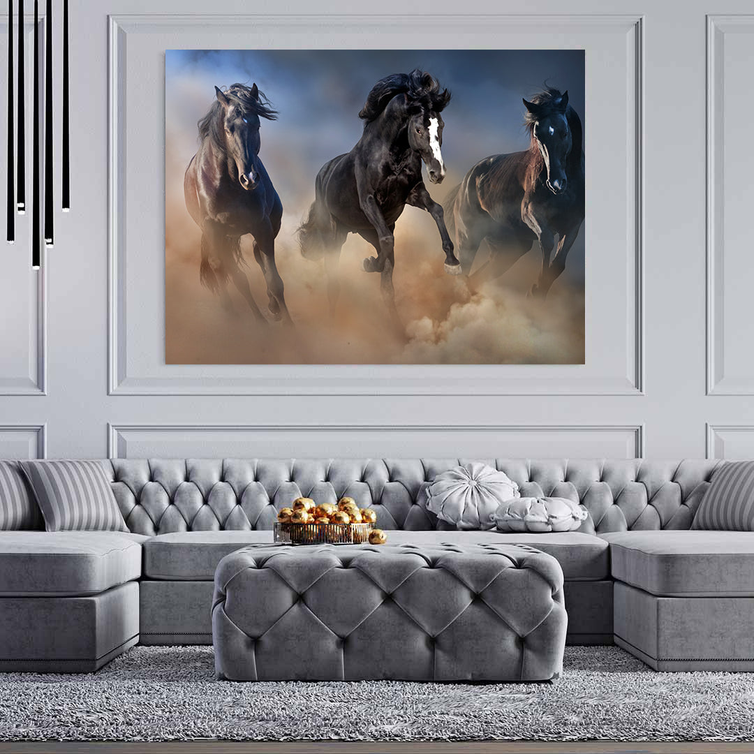 Canvas Painting - Black Stallions
