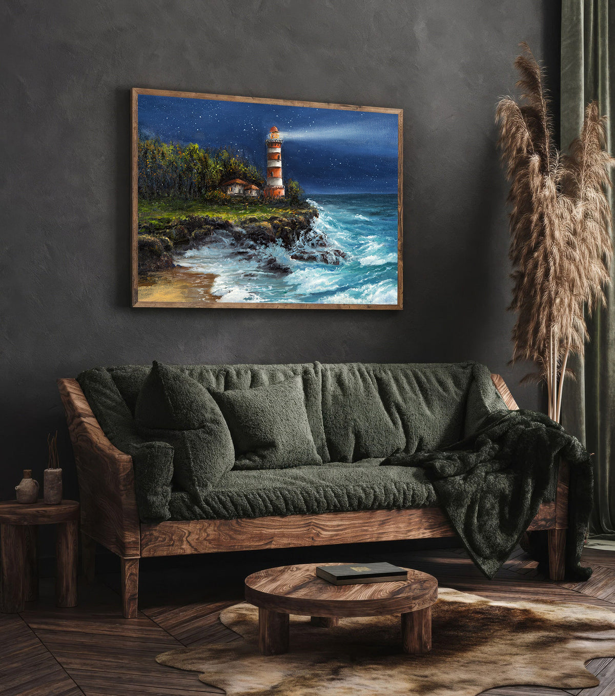 Canvas Painting - Lighthouse at Sea at Night