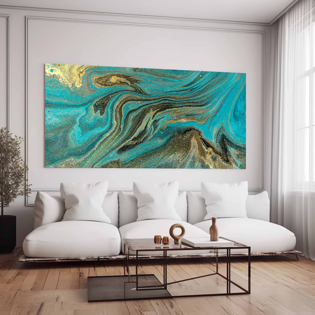 Canvas Painting - Green and Gold Abstract