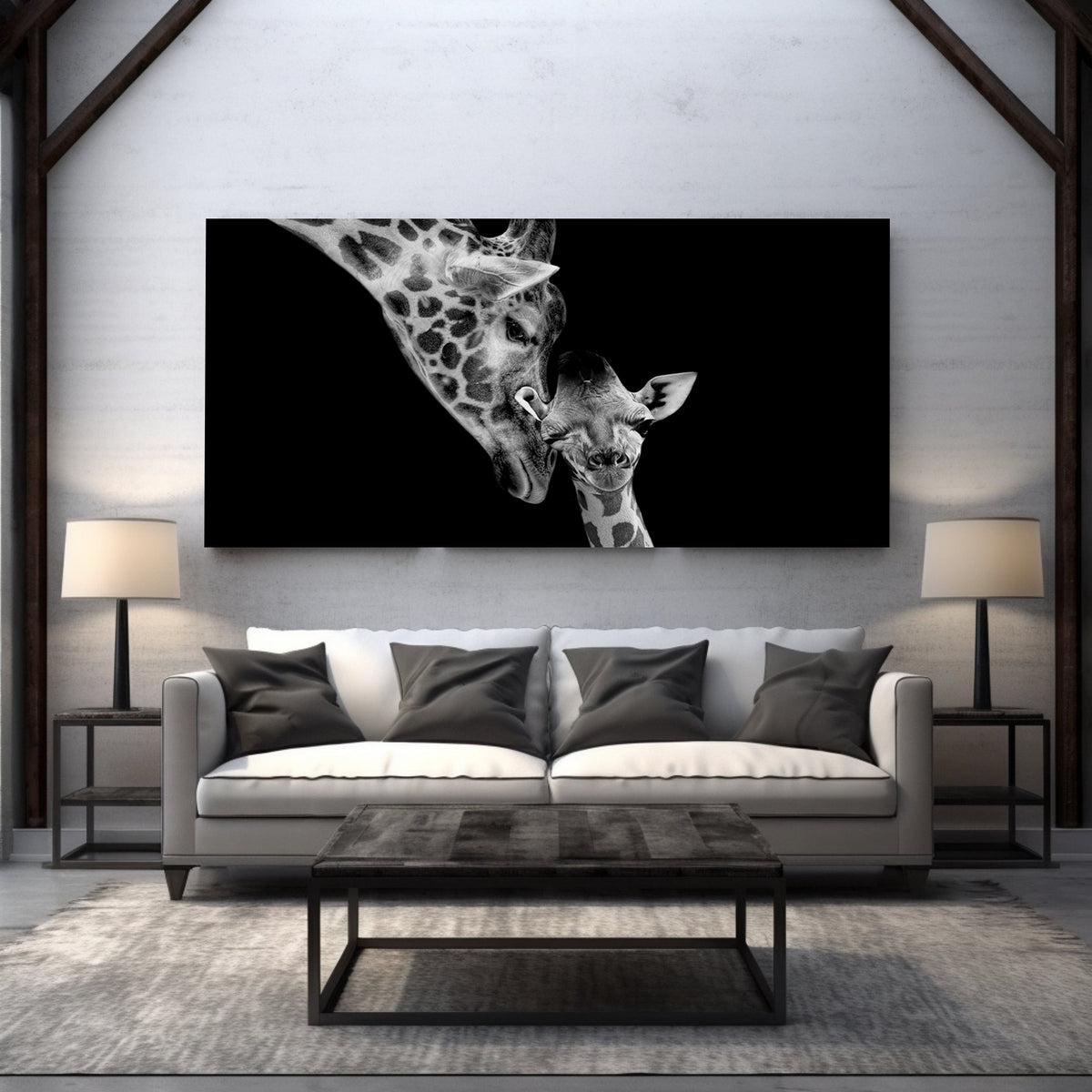 Canvas Painting - Black and White Giraffes