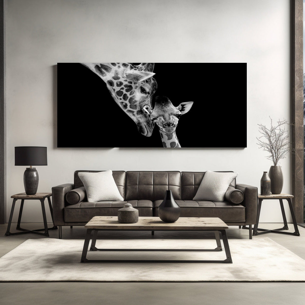 Canvas Painting - Black and White Giraffes