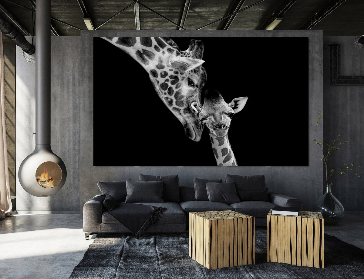 Canvas Painting - Black and White Giraffes
