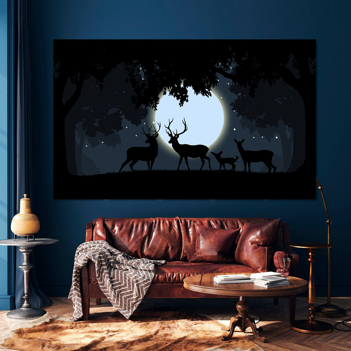 Canvas Painting - Deer at the Full Moon