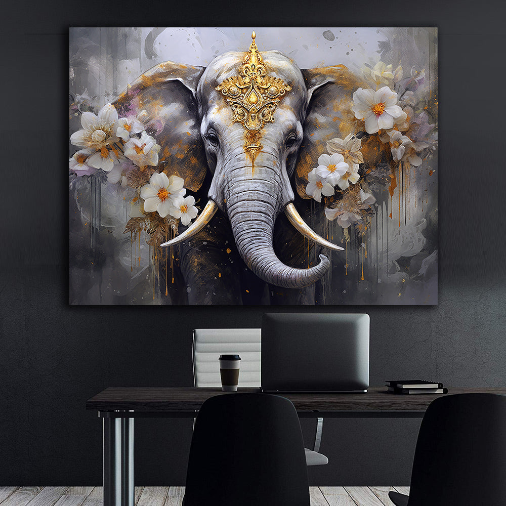 Canvas Painting - Elephant with Flowers