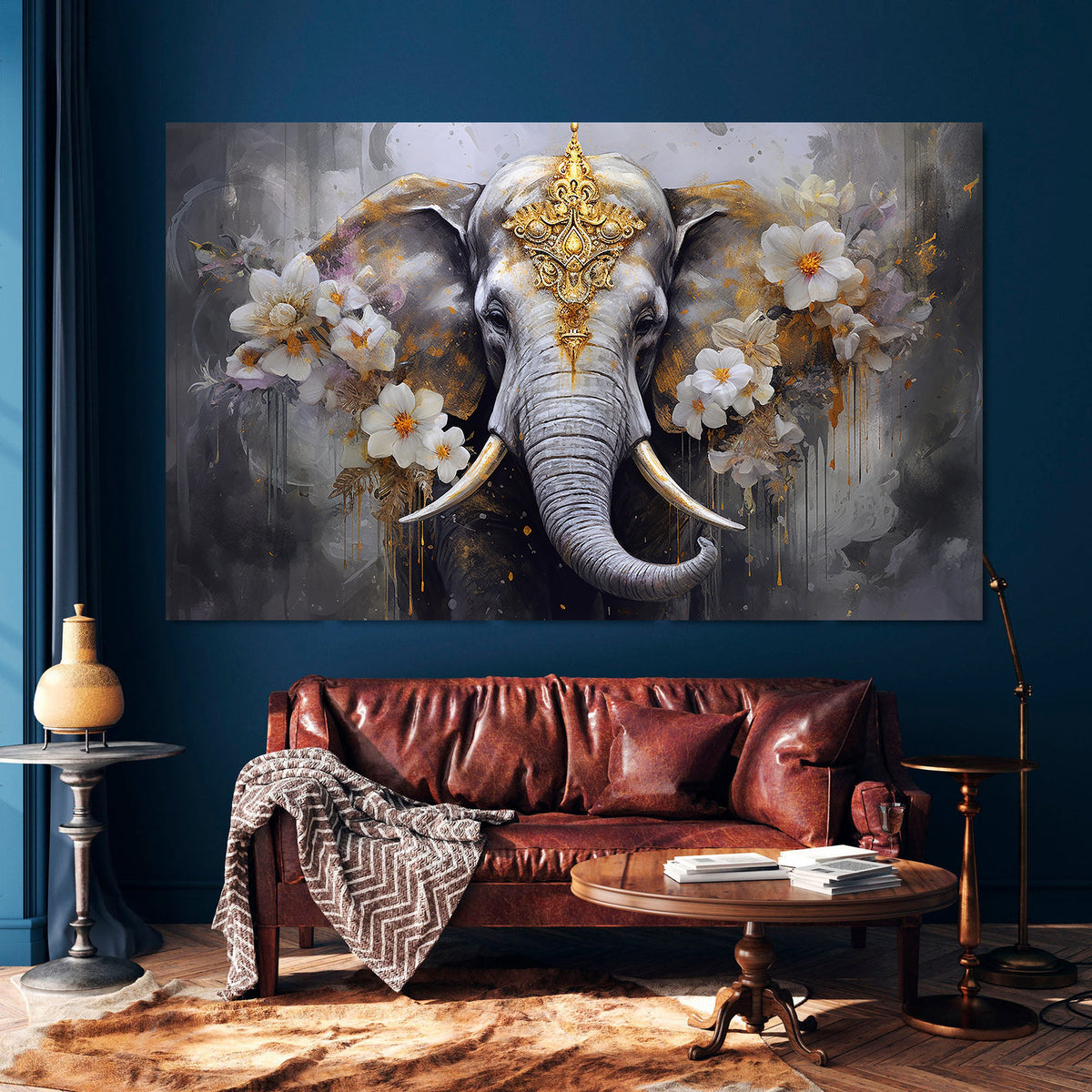 Canvas Painting - Elephant with Flowers