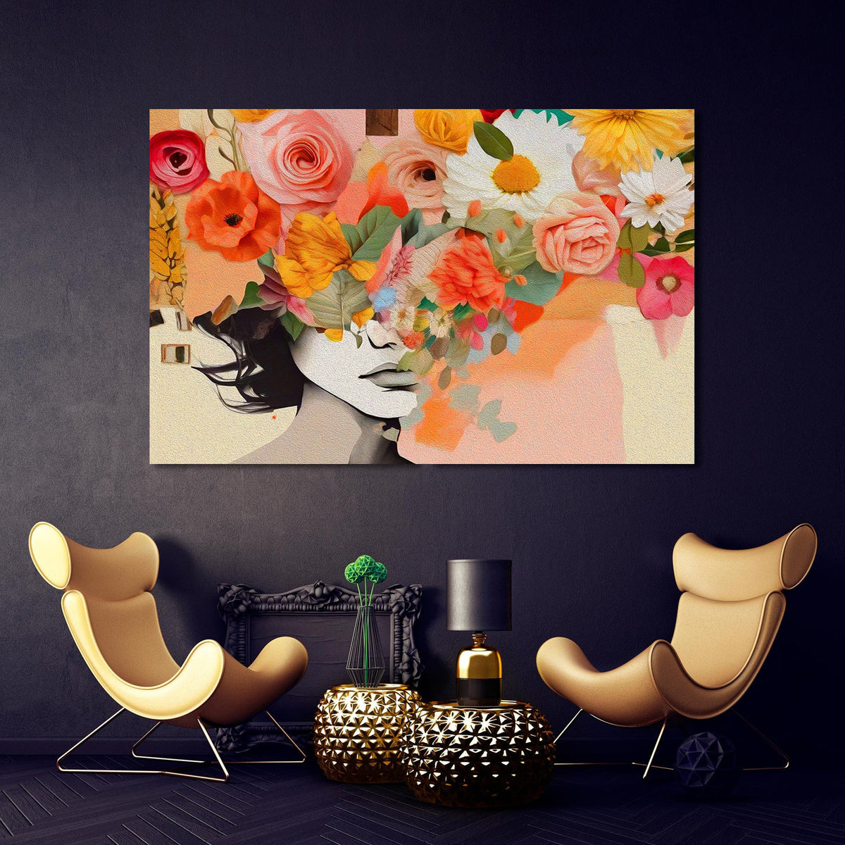 Canvas Painting - Portrait with Flowers