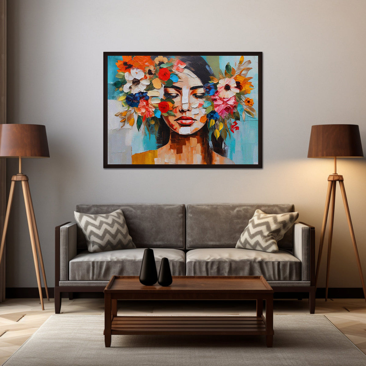 Canvas Painting - Portrait with Flowers