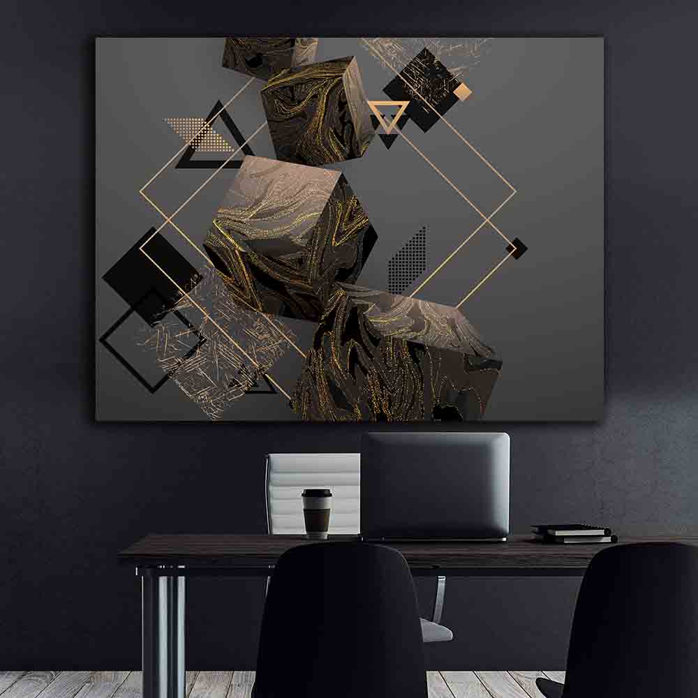 Canvas Painting - Gold and Black Cube