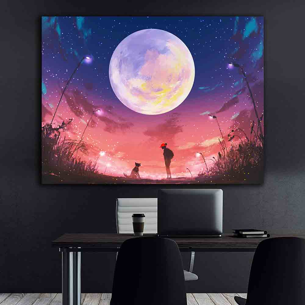 Canvas Painting - Woman and Dog at Night